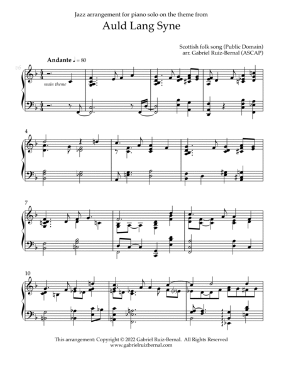 AULD LANG SYNE (jazz piano arrangement) Piano Solo scores gallery preview page 2