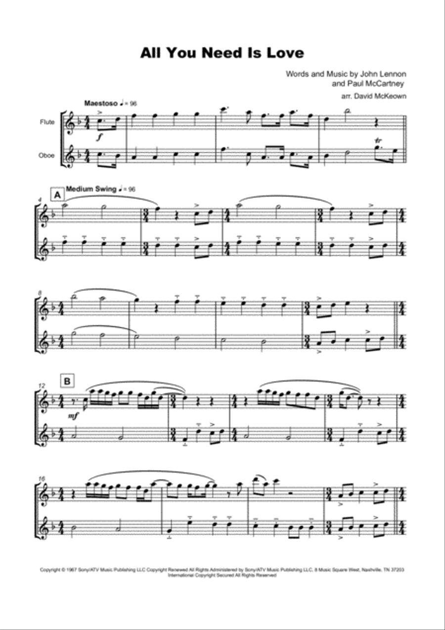 All You Need Is Love Woodwind Duet scores gallery preview page 2