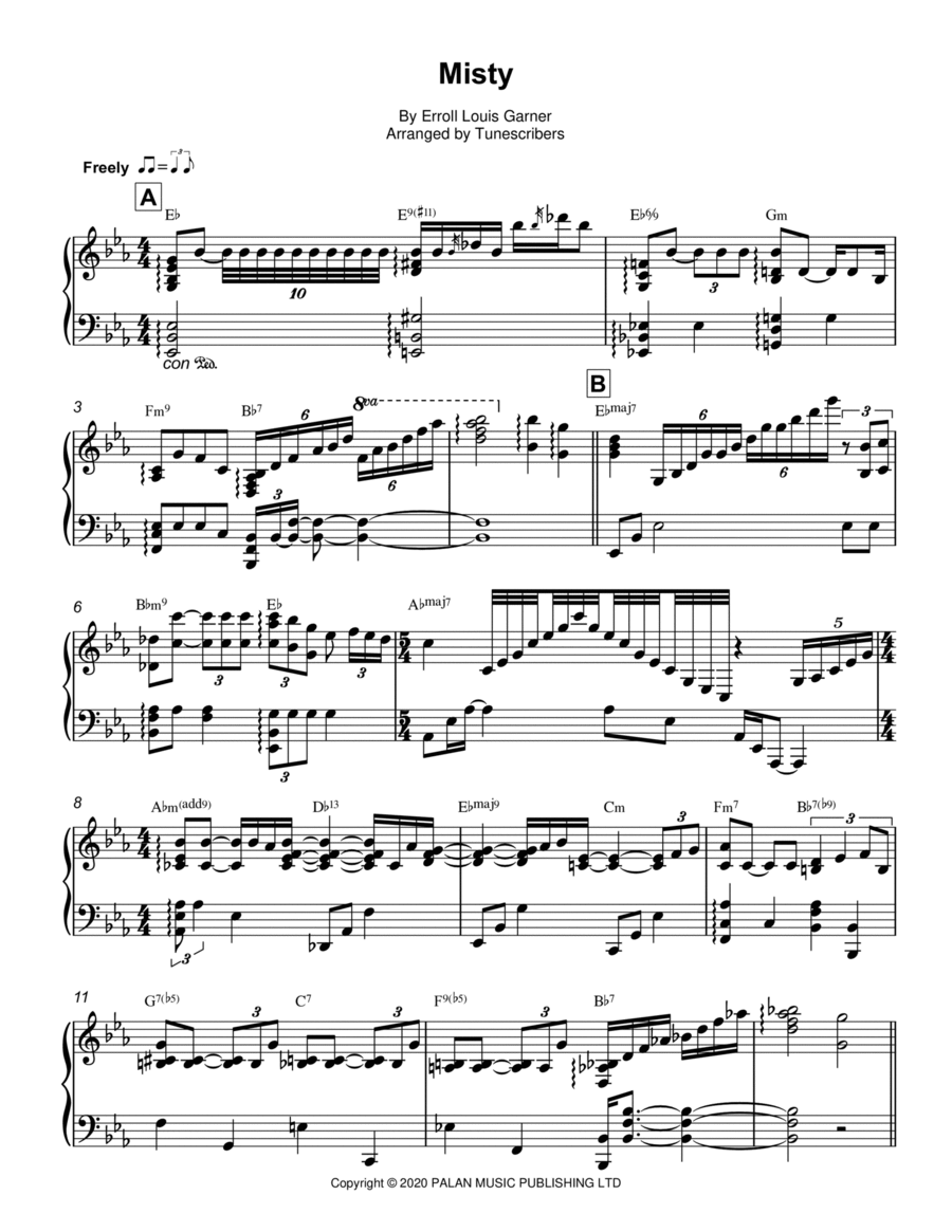 Misty Piano Solo scores gallery preview page 1