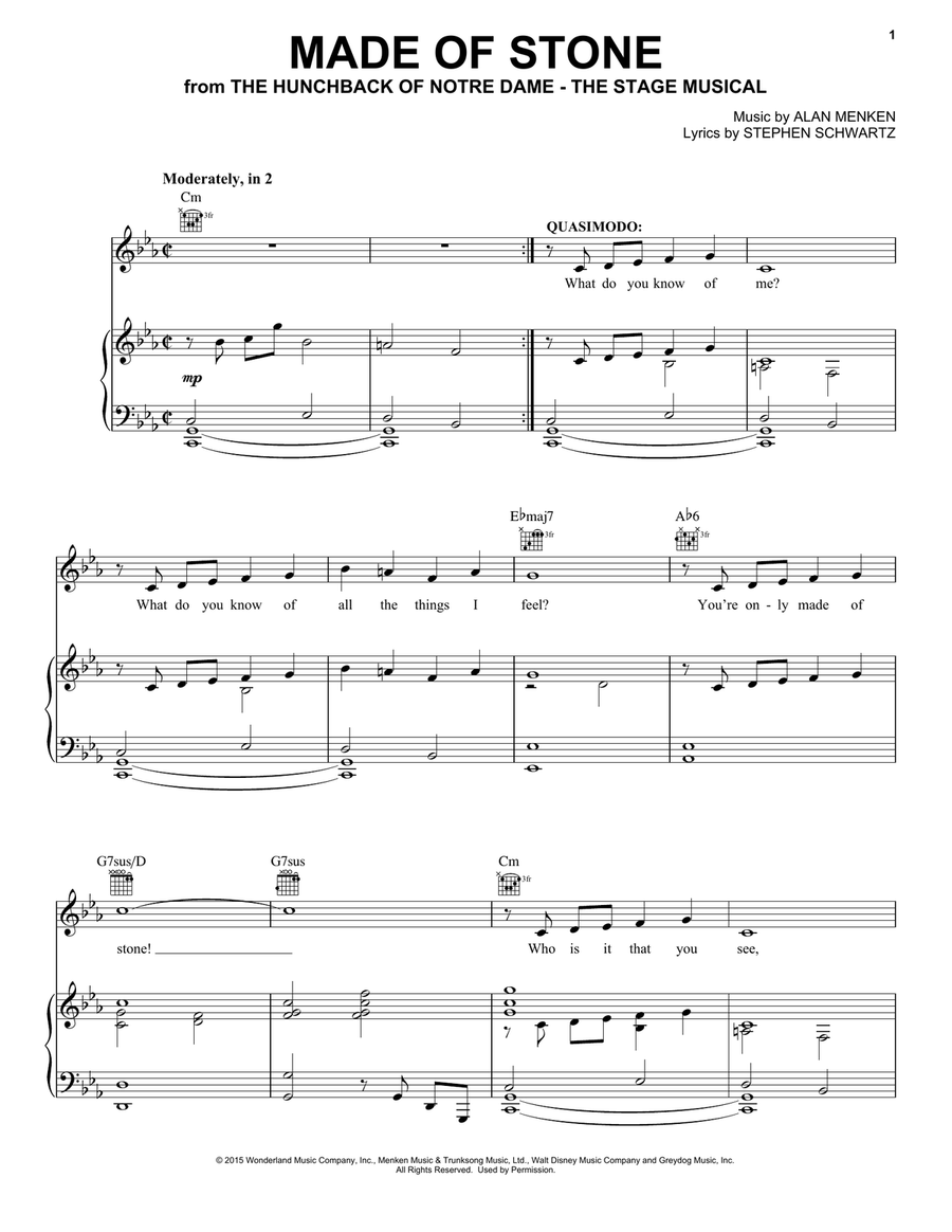 Made Of Stone (from the musical The Hunchback of Notre Dame) Piano, Vocal, Guitar scores gallery preview page 1