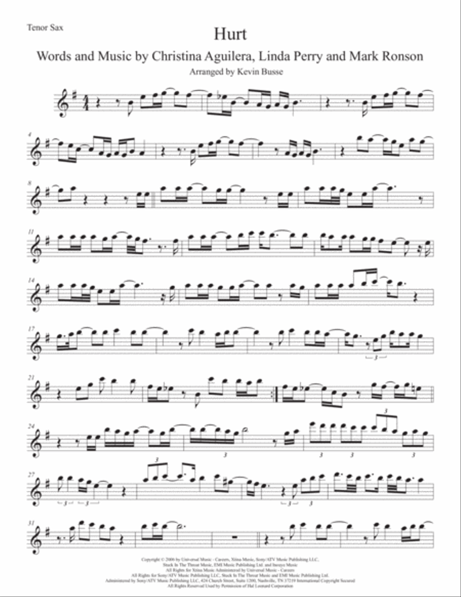Hurt Tenor Saxophone scores gallery preview page 1