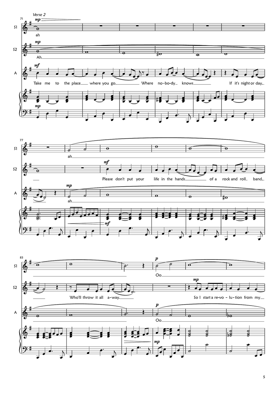 Don't Look Back In Anger SSA scores gallery preview page 5
