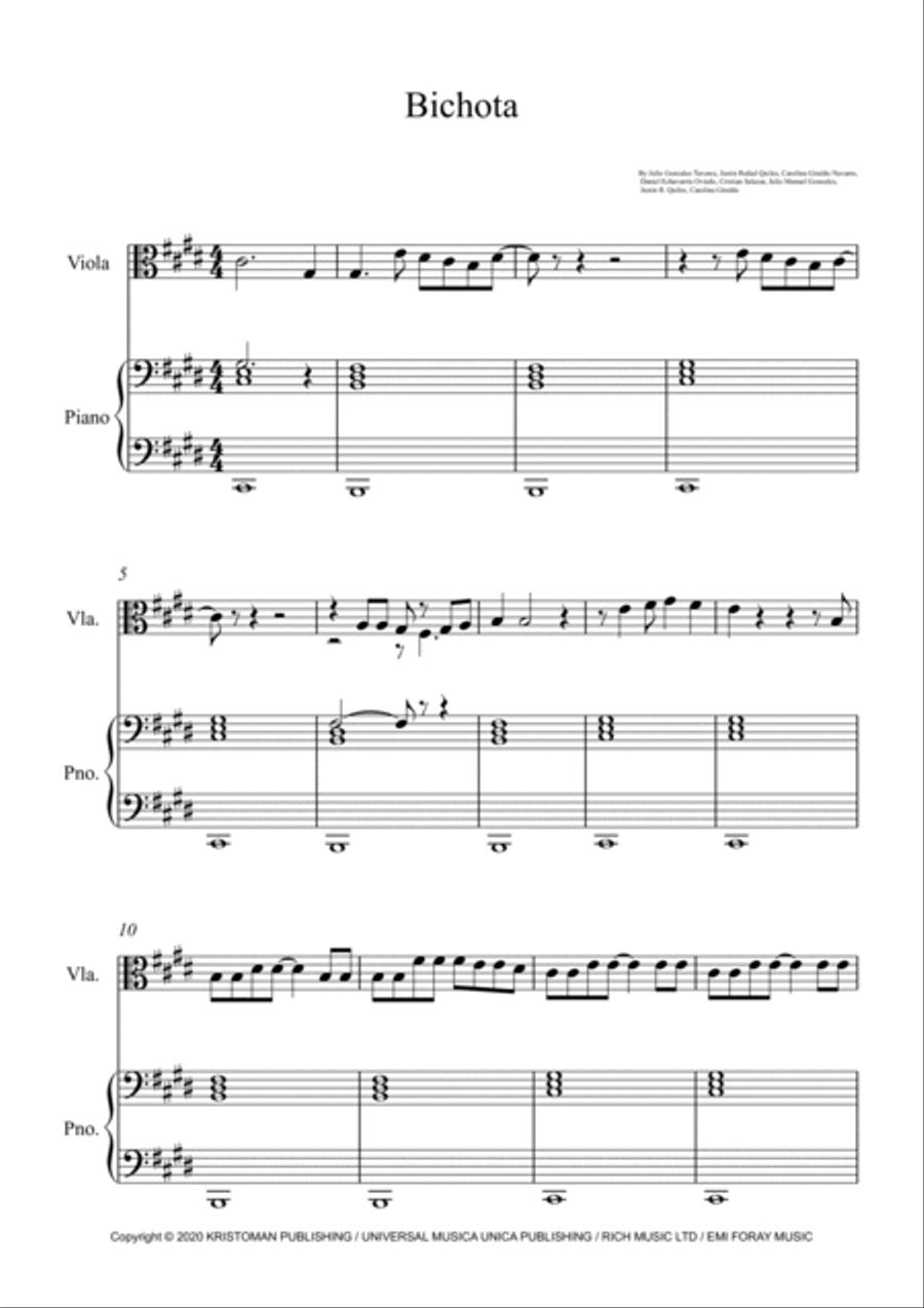 Bichota Bichota String Duet scores gallery preview page 1