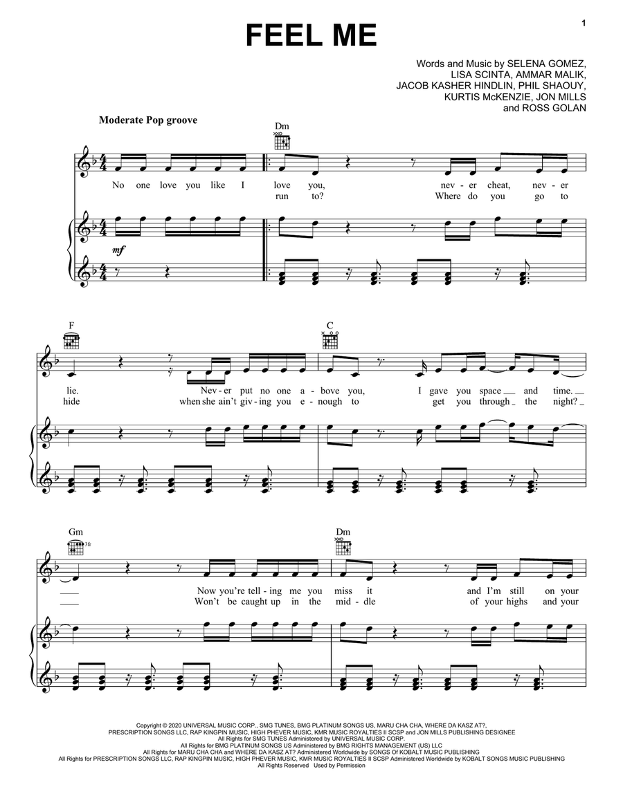 Feel Me Piano, Vocal, Guitar scores gallery preview page 1