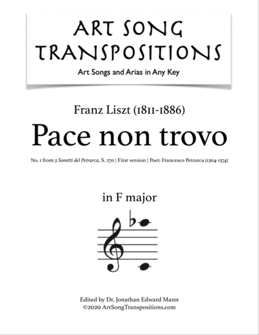 LISZT: Pace non trovo, S. 270 (first version, transposed to F major) Voice scores gallery preview page 1