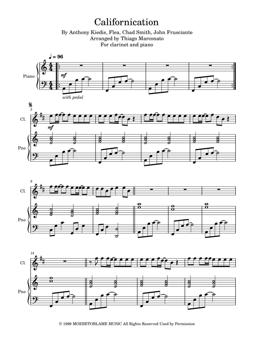 Californication B-Flat Clarinet scores gallery preview page 1