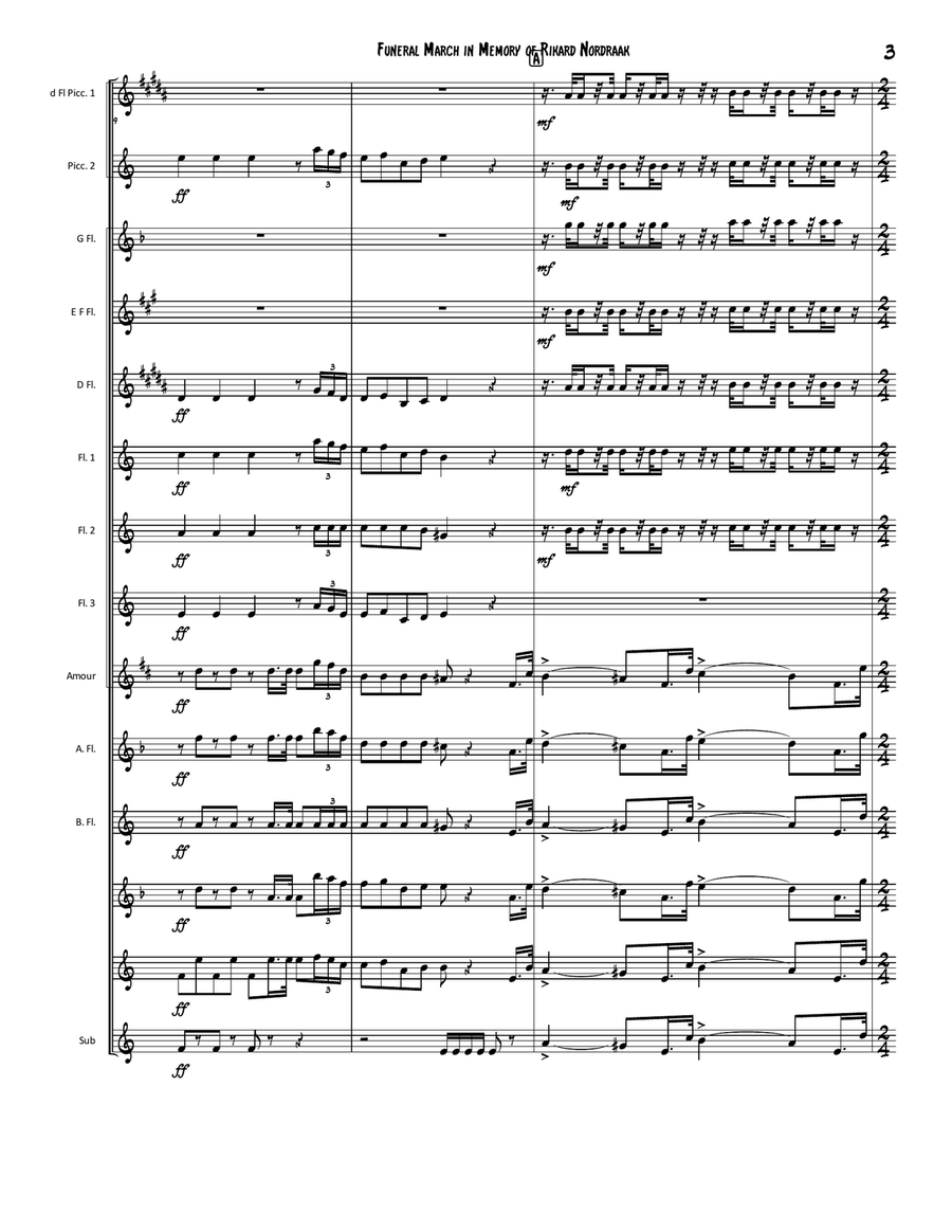Funeral March in Memory of Rikard Nordraak Funeral March in Memory of Rikard Nordraak Flute Choir scores gallery preview page 3