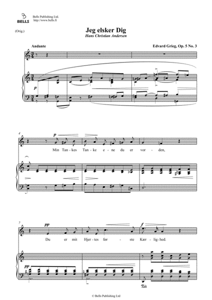 Jeg elsker Dig, Op. 5 No. 3 (Original key. C Major)