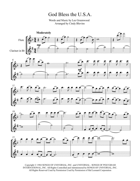 God Bless The U.S.A. by Lee Greenwood Woodwind Duet - Digital Sheet Music