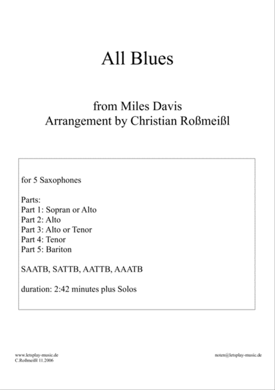 All Blues Woodwind Quintet scores gallery preview page 1