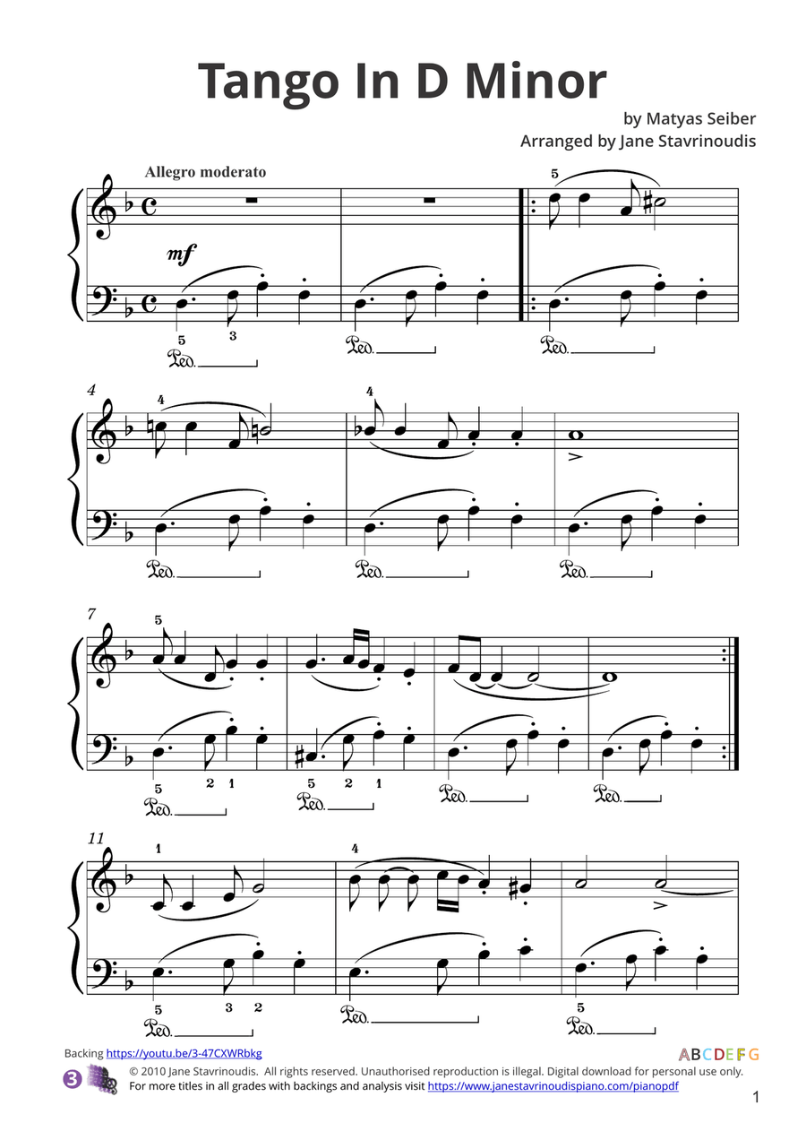 Tango in D minor Piano Method scores gallery preview page 1