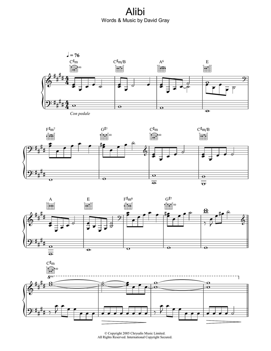 Alibi Piano, Vocal, Guitar scores gallery preview page 1