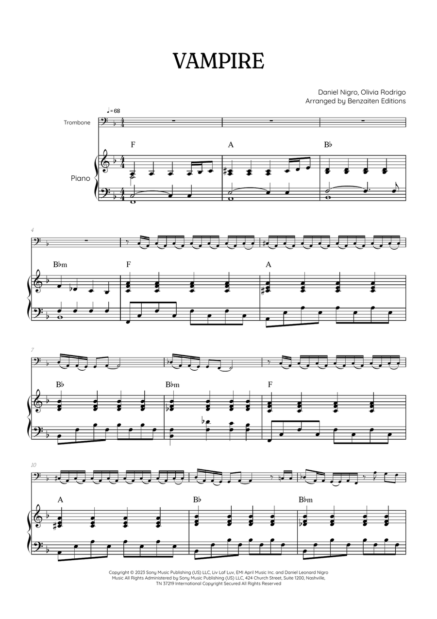 Vampire Piano scores gallery preview page 1