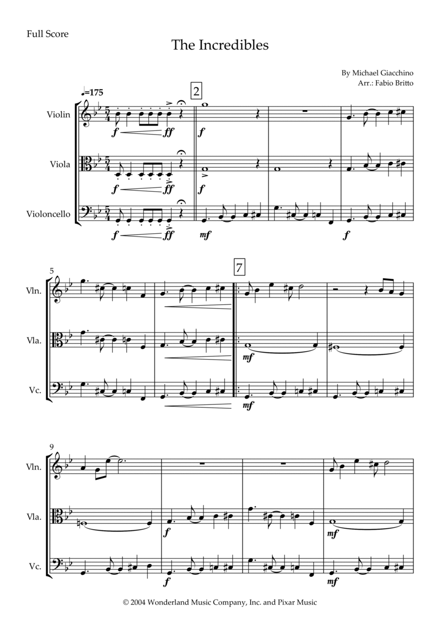 The Incredibles (main Theme) String Trio scores gallery preview page 1