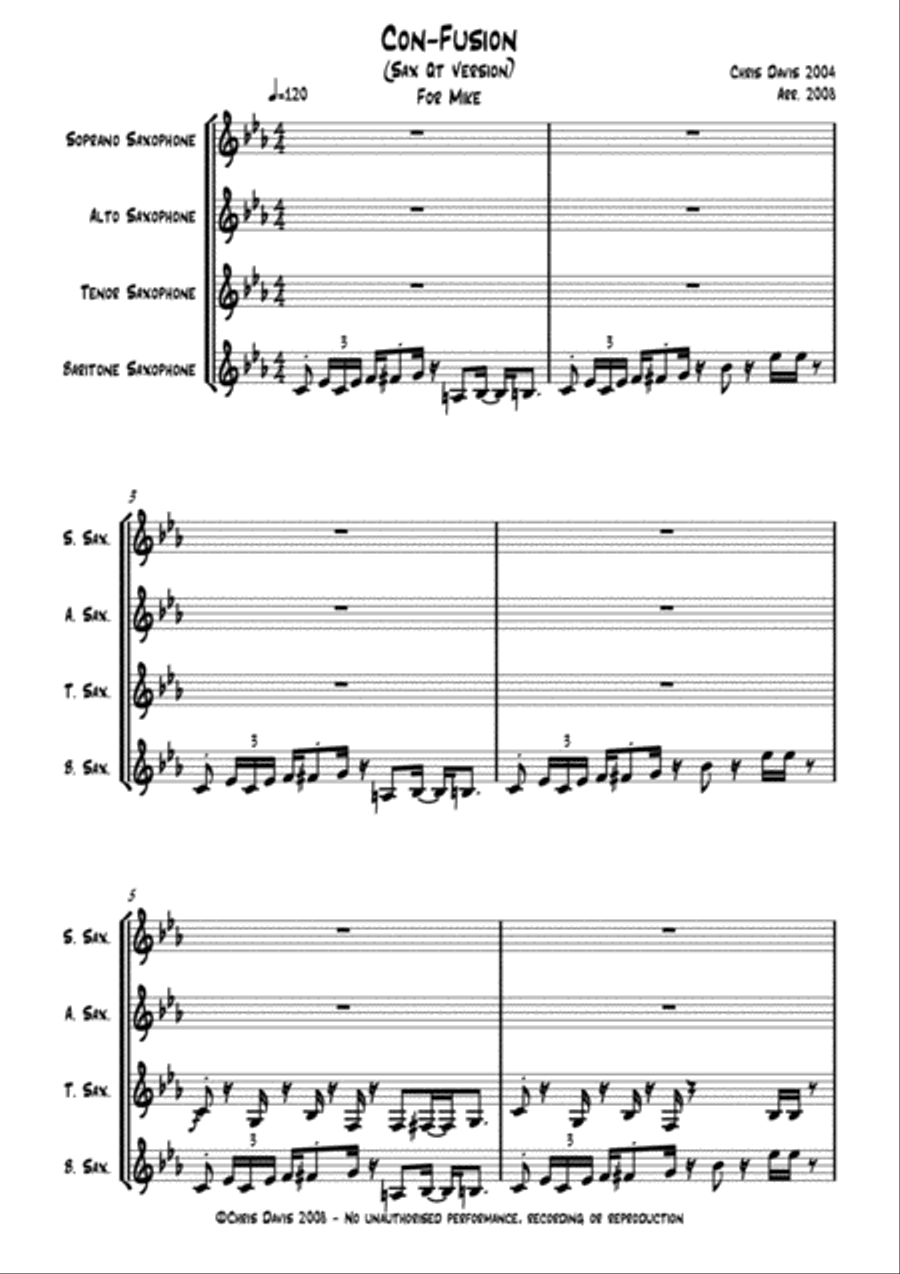 ConFusion - Sax Quartet Saxophone Quartet scores gallery preview page 1