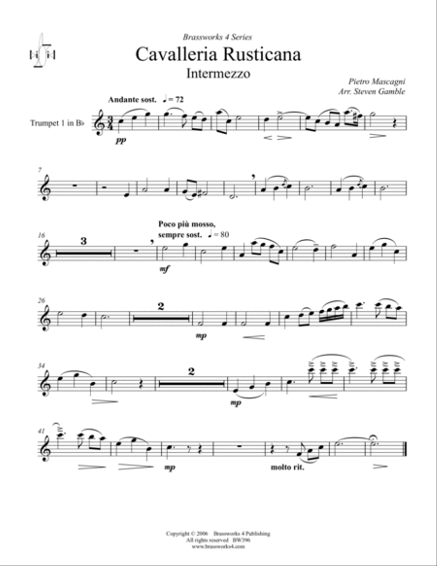 Cavalleria Rusticana - Intermezzo Brass Quintet scores gallery preview page 5