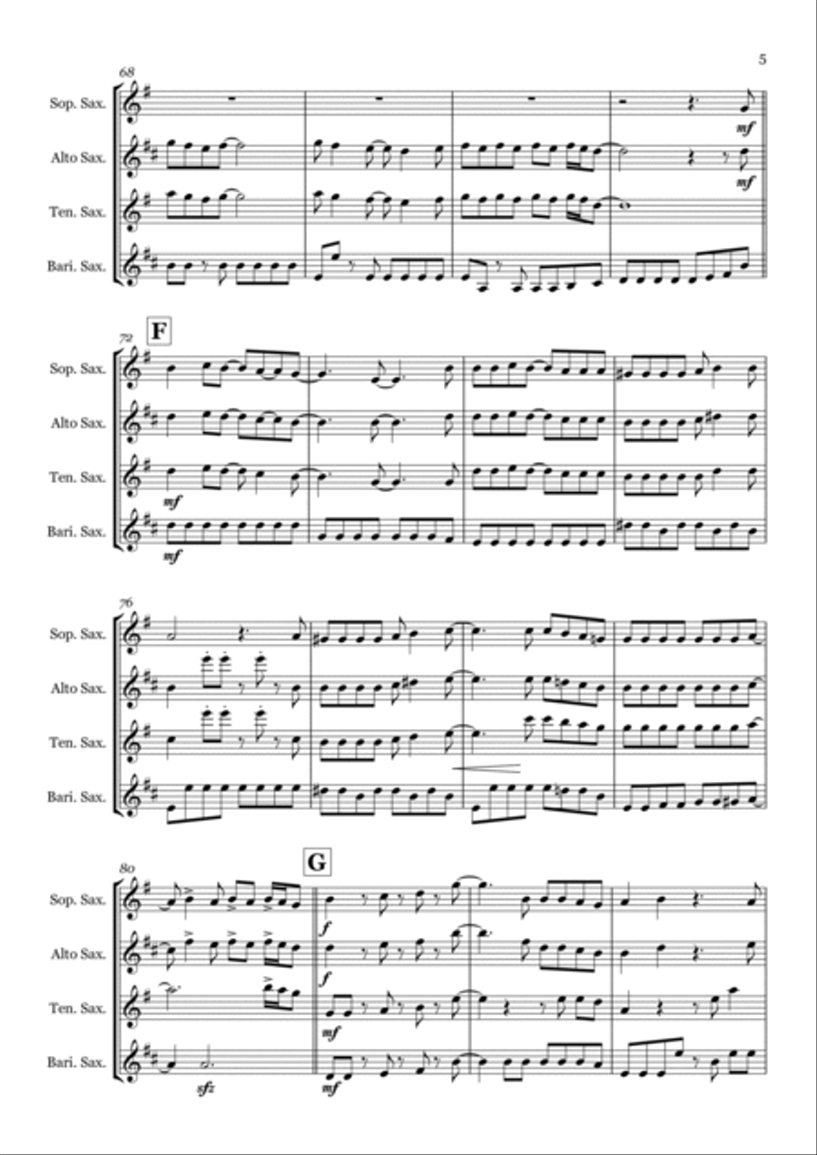 Don't Stop Me Now Saxophone Quartet scores gallery preview page 5