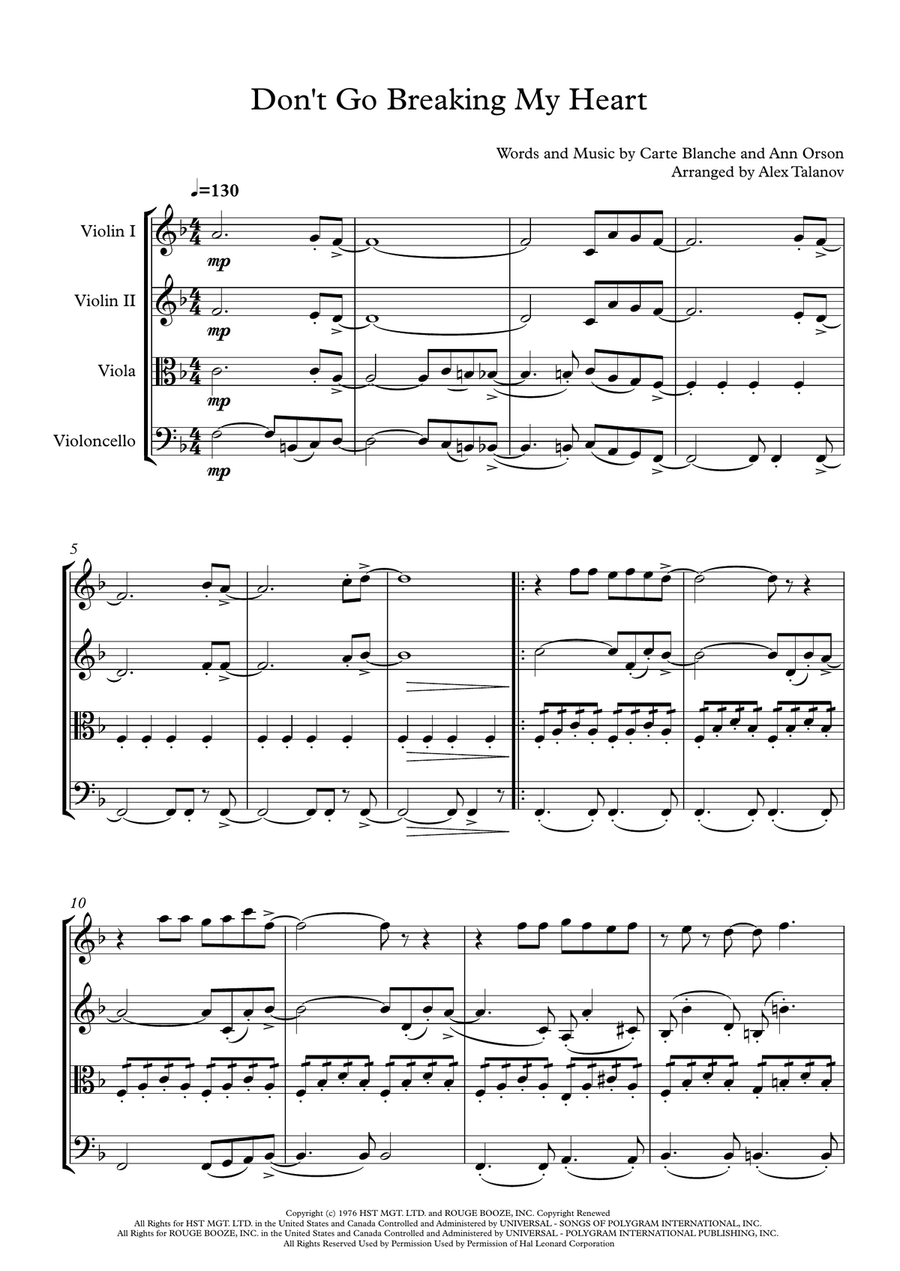 Don't Go Breaking My Heart String Quartet scores gallery preview page 2