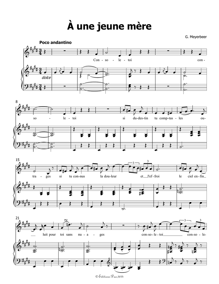 À une jeune mère, by Meyerbeer, in E Major Piano, Vocal scores gallery preview page 3