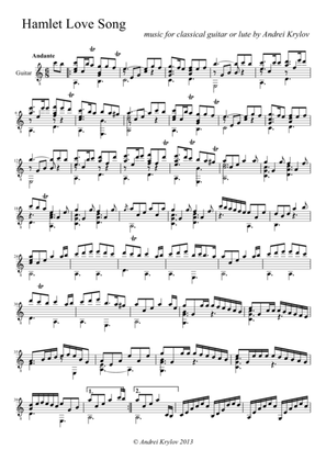 score , sheet music of "Hamlet love song", classical guitar or Lute music by Andrei Krylov