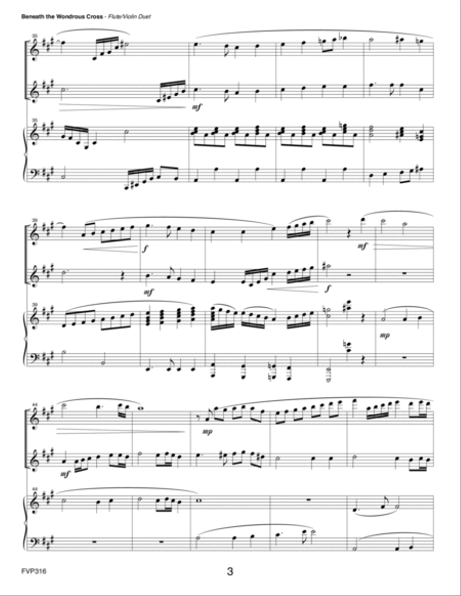 BENEATH THE WONDROUS CROSS - FLUTE & VIOLIN DUET with Piano Accompaniment Flute scores gallery preview page 3