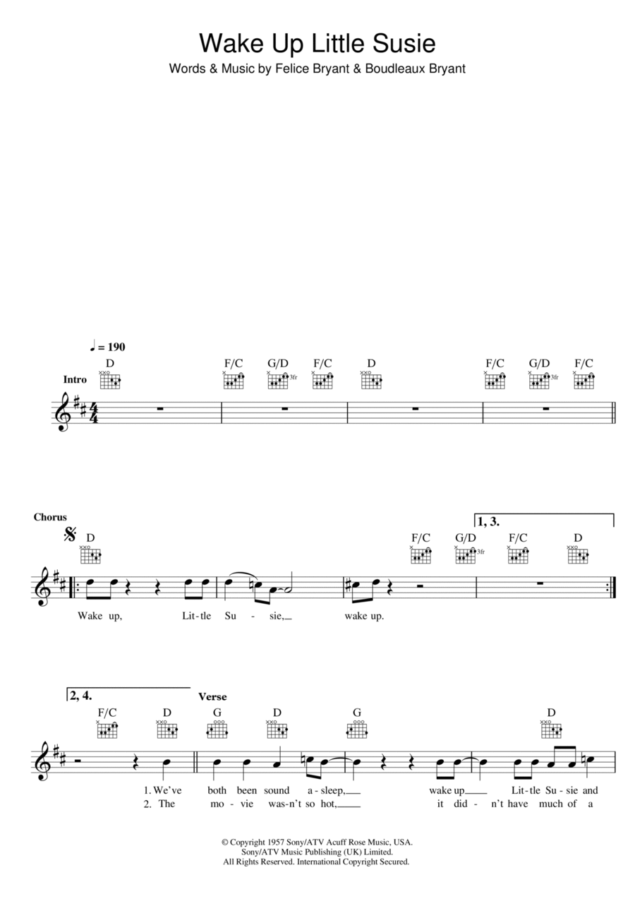 Wake Up Little Susie Wake Up Little Susie Piano scores gallery preview page 1