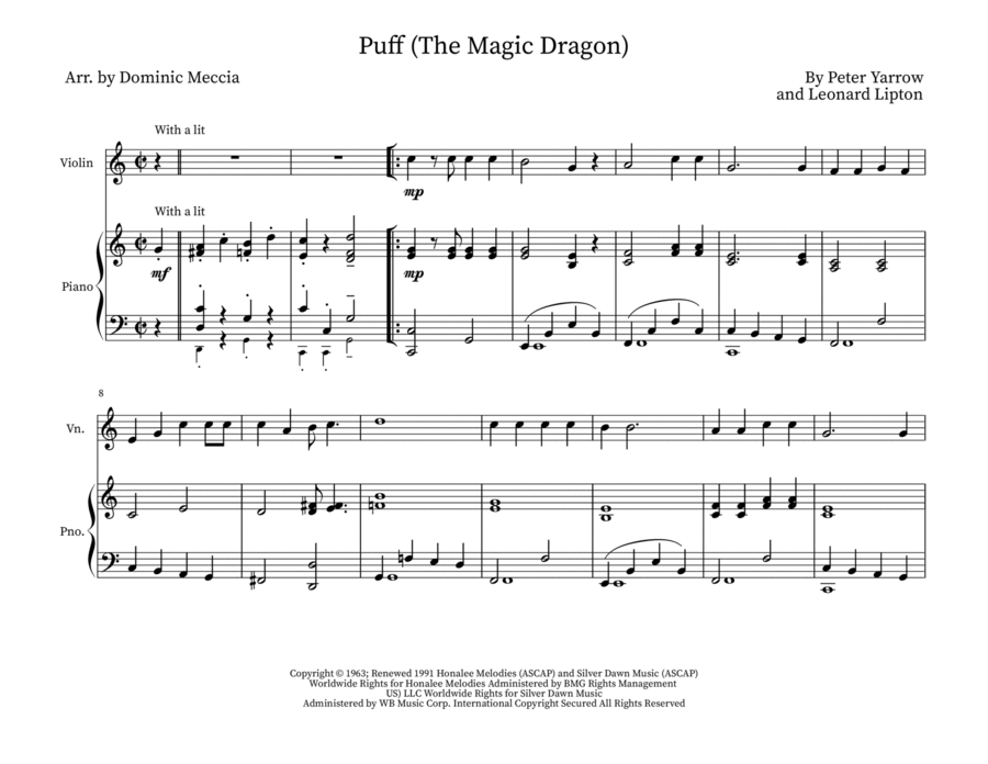 Puff The Magic Dragon Puff The Magic Dragon Violin Solo scores gallery preview page 1