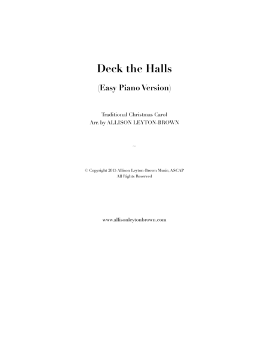 Deck the Halls - Beautiful Easy Piano Version Easy Piano scores gallery preview page 1