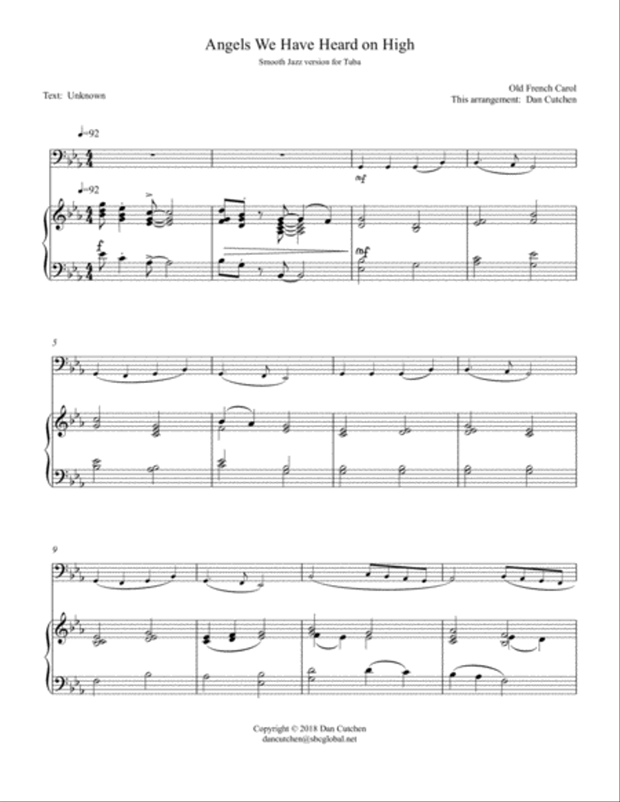 Tuba - Angels We Have Heard on High (smooth jazz) Piano scores gallery preview page 1