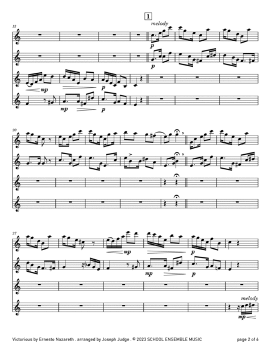 Victorious by Ernesto Nazareth for Clarinet Quartet in Schools Clarinet Quartet scores gallery preview page 2