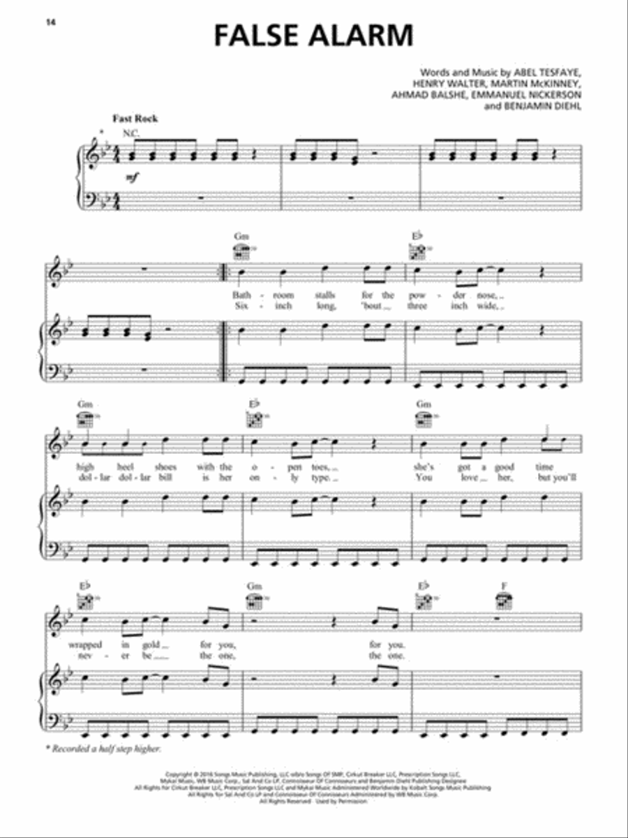 The Weeknd - Starboy Piano, Vocal, Guitar scores gallery preview page 5