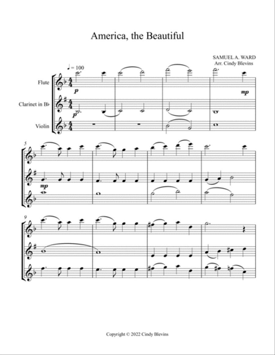 America, the Beautiful, Flute, Clarinet and Violin