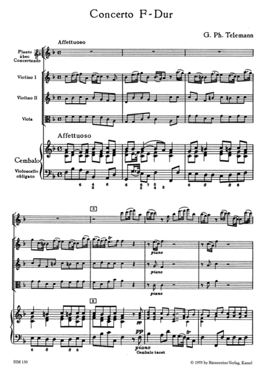 Concerto for Treble Recorder, Strings and Basso continuo F major