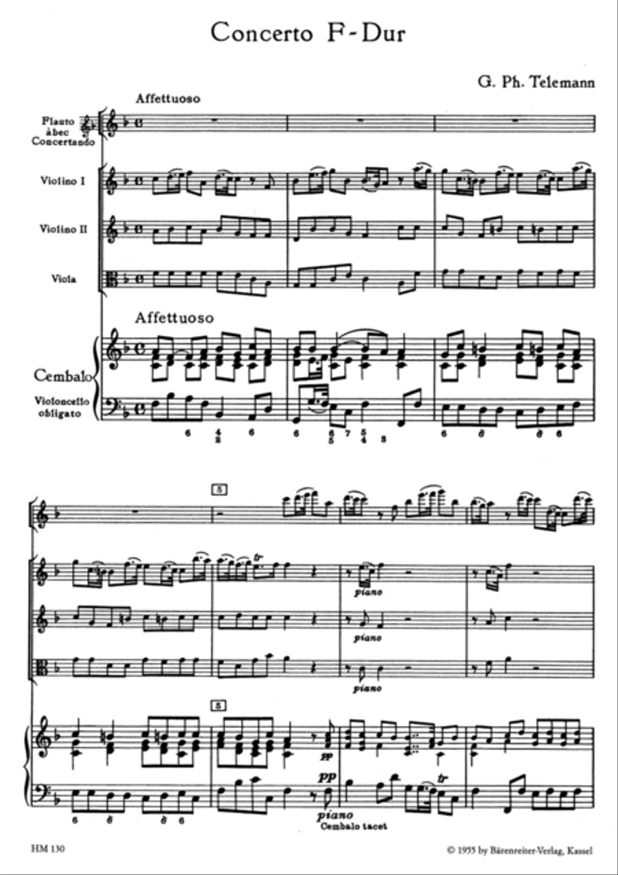 Concerto for Treble Recorder, Strings and Basso continuo F major String Orchestra scores gallery preview page 2