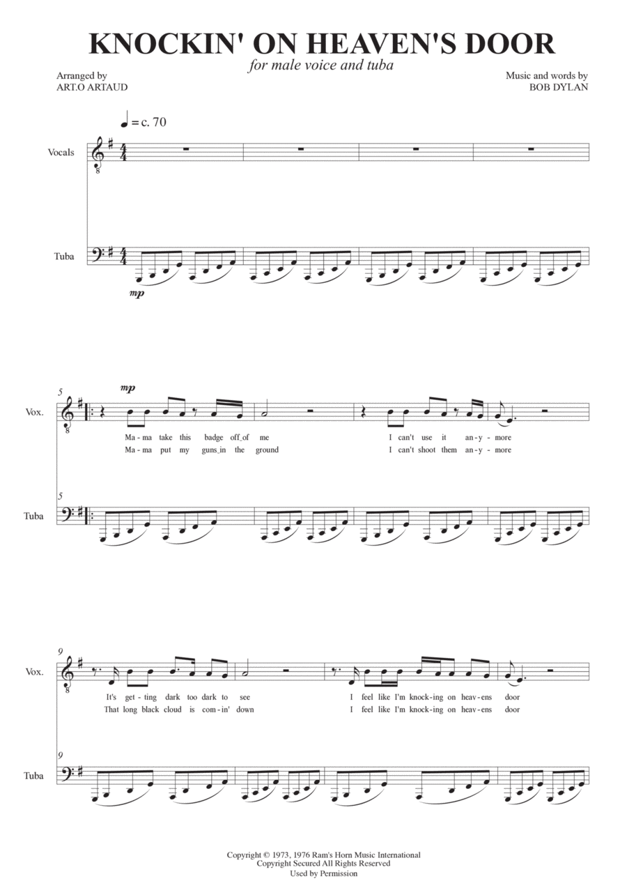 Knockin' On Heaven's Door Chamber Music scores gallery preview page 1