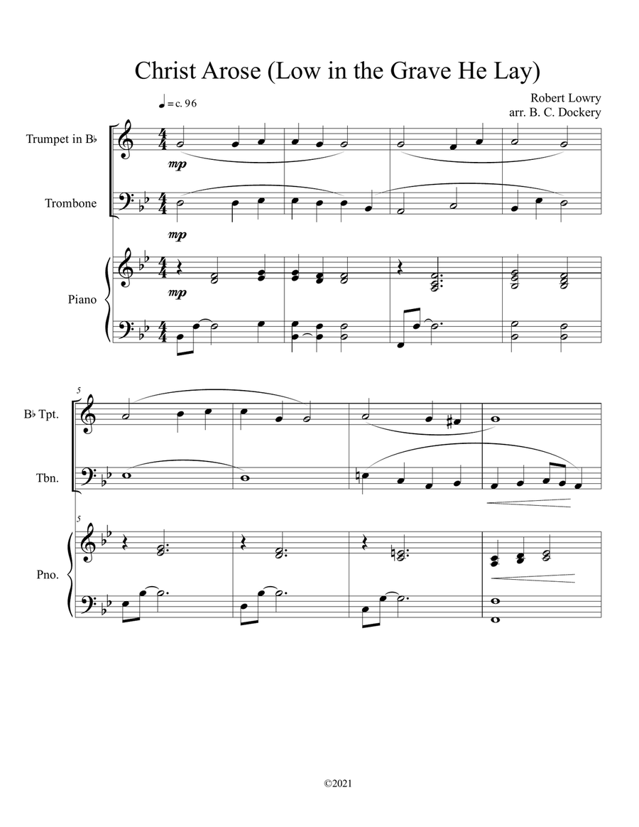 Christ Arose (Low in the Grave He Lay) for trumpet and trombone duet with optional piano Brass Duet scores gallery preview page 1
