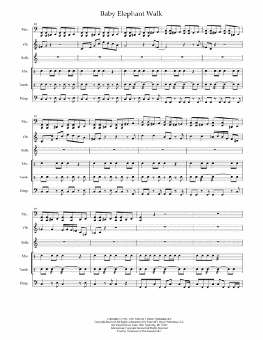 Baby Elephant Walk from the Paramount Picture HATARI! Percussion Ensemble scores gallery preview page 4