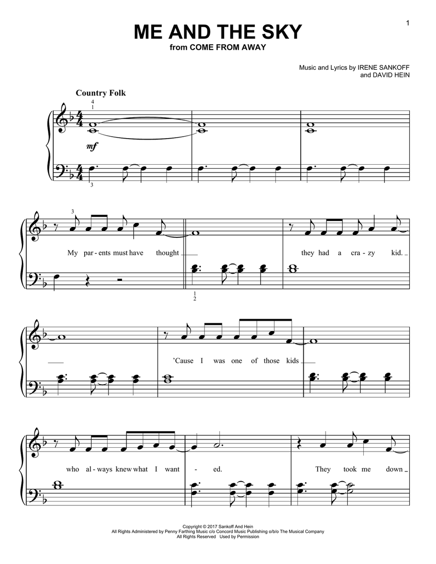 Me And The Sky (from Come From Away) Easy Piano scores gallery preview page 1