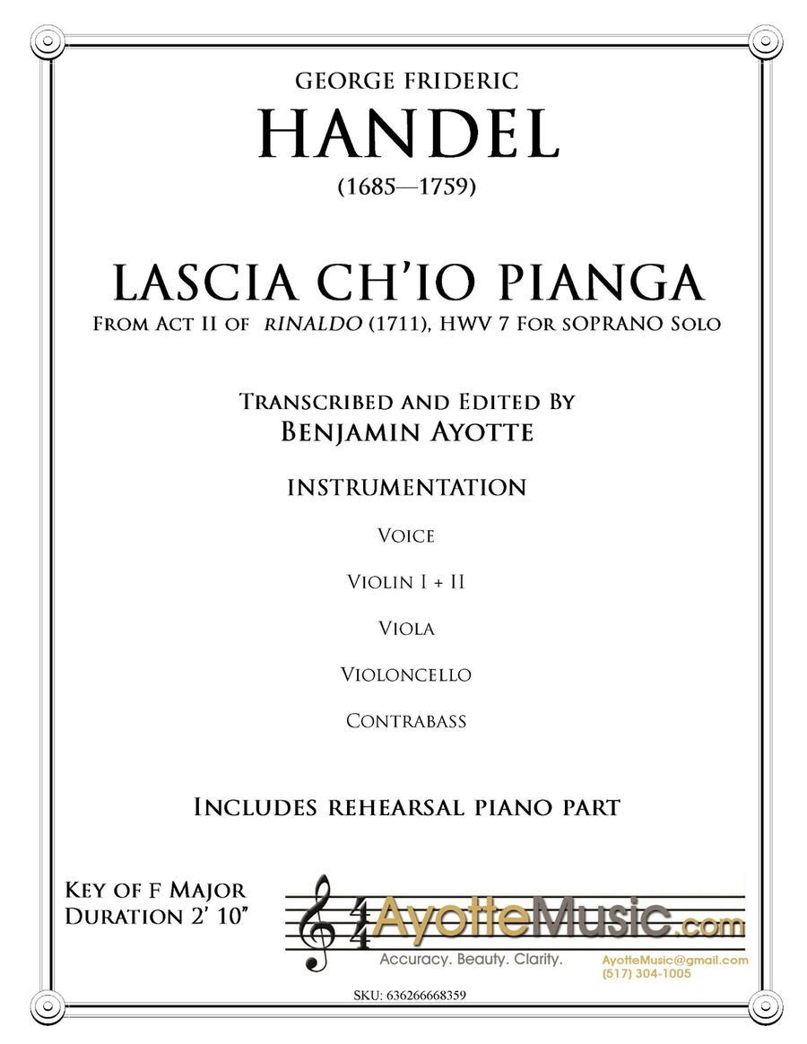 Handel - Lascia Ch'io Pianga from Act II of Rinaldo - Score and Orchestral Parts Full Orchestra scores gallery preview page 1