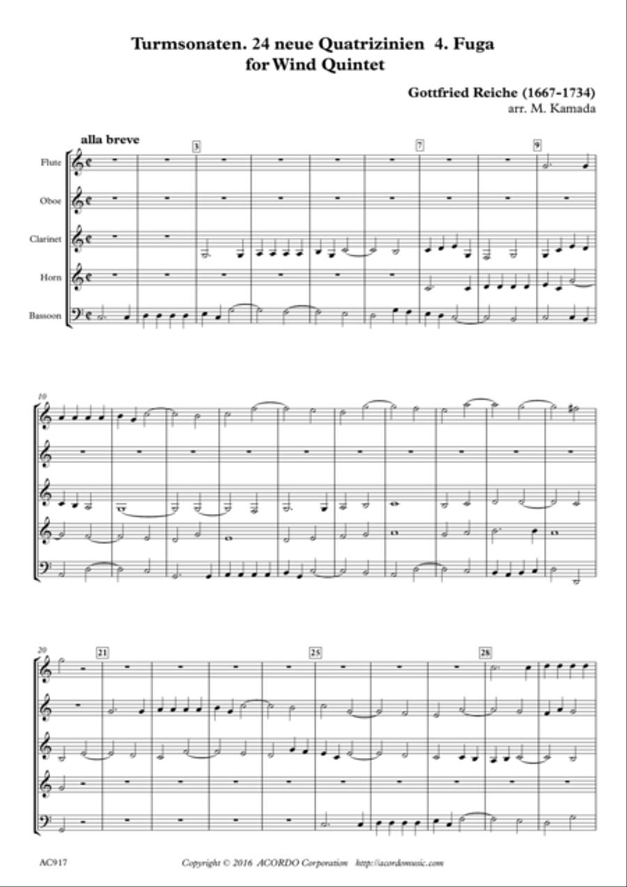 Turmsonaten. 24 neue Quatrizinien 4. Fuga for Wind Quintet Woodwind Quintet scores gallery preview page 1
