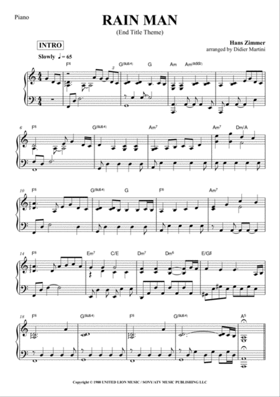 Rain Man Piano Solo scores gallery preview page 2
