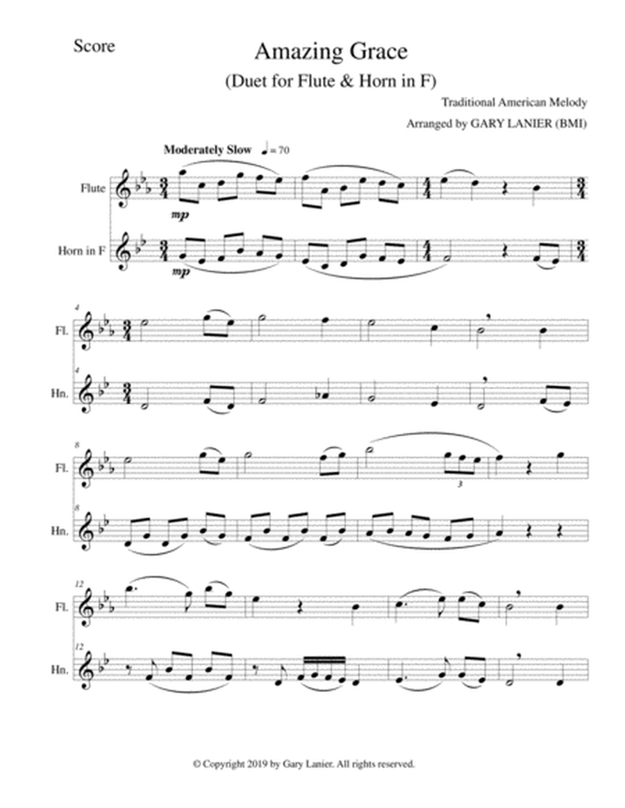 AMAZING GRACE (Duet - Flute & Horn in F - Score & Parts included) image number null