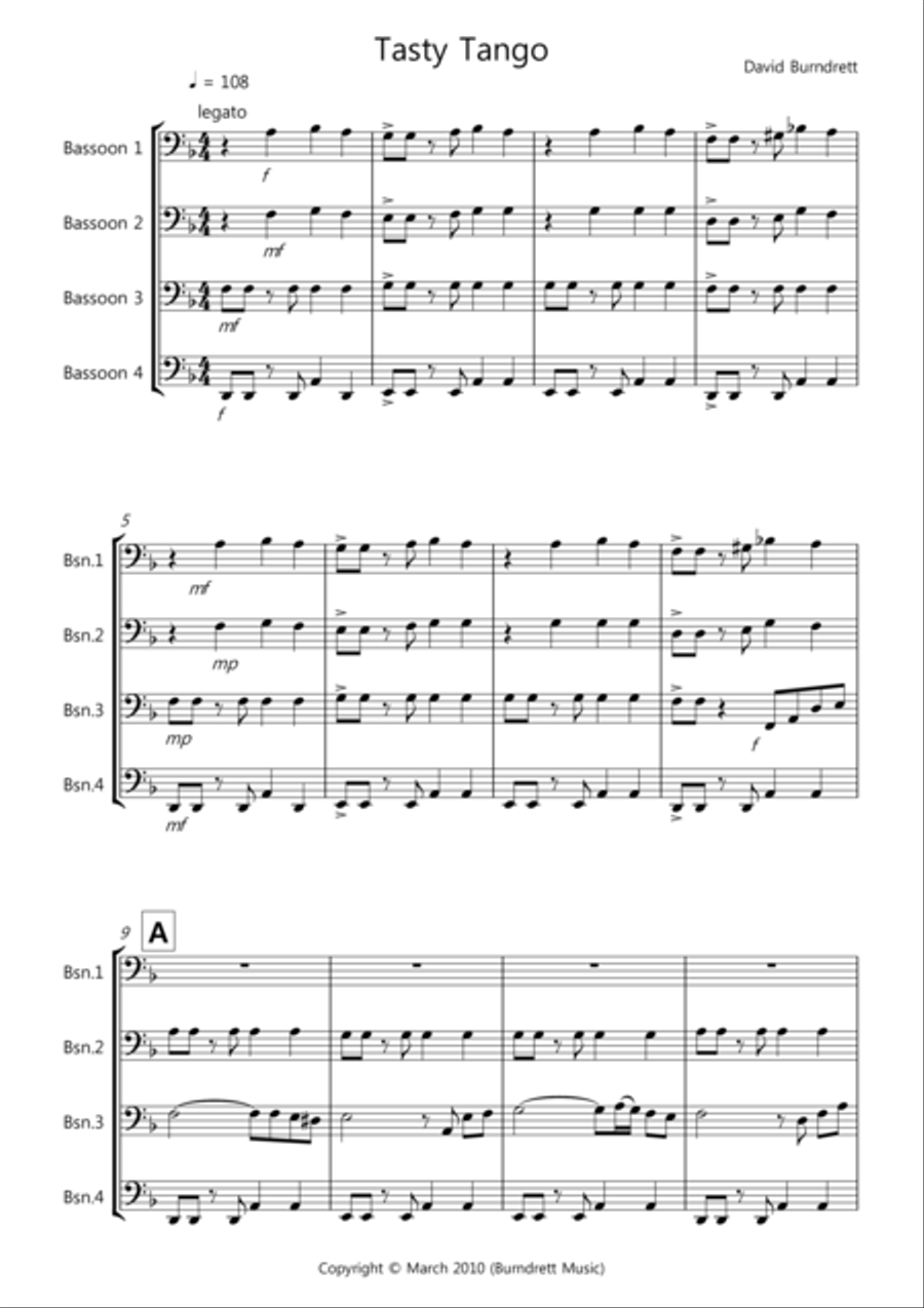 Tasty Tango for Bassoon Quartet Bassoon Quartet scores gallery preview page 1
