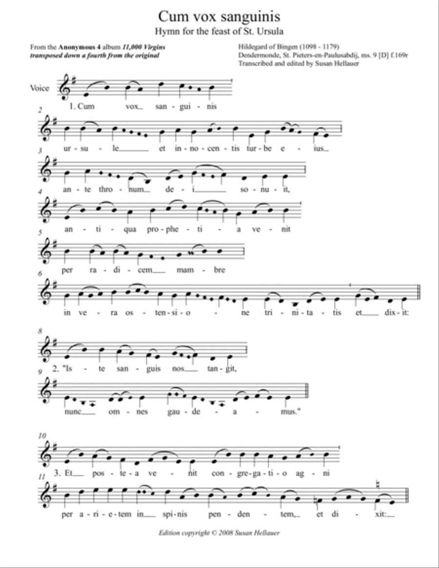 Hymn: Cum vox sanguinis, from the Anonymous 4 album "11,000 Virgins" - Score Only