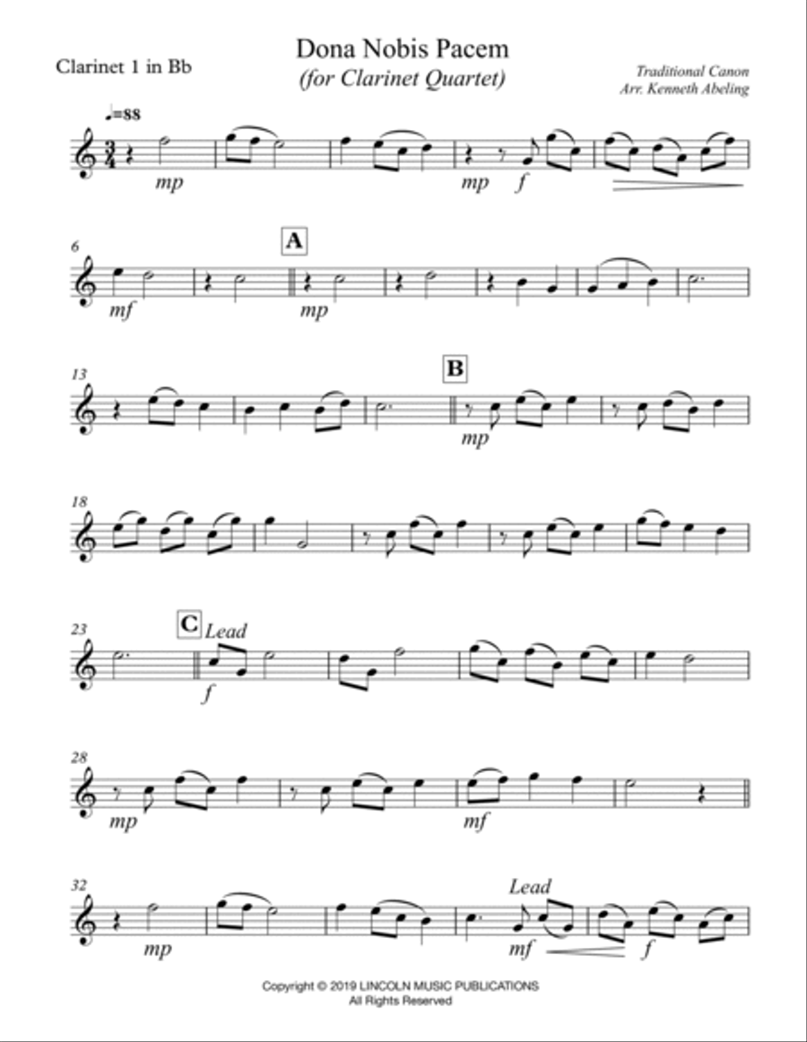 Dona Nobis Pacem (for Clarinet Quartet) Dona Nobis Pacem (for Clarinet Quartet) Clarinet Quartet scores gallery preview page 5