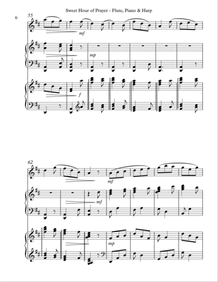 Sweet Hour of Prayer, Trio for Flute, Piano & Harp Flute Solo scores gallery preview page 6