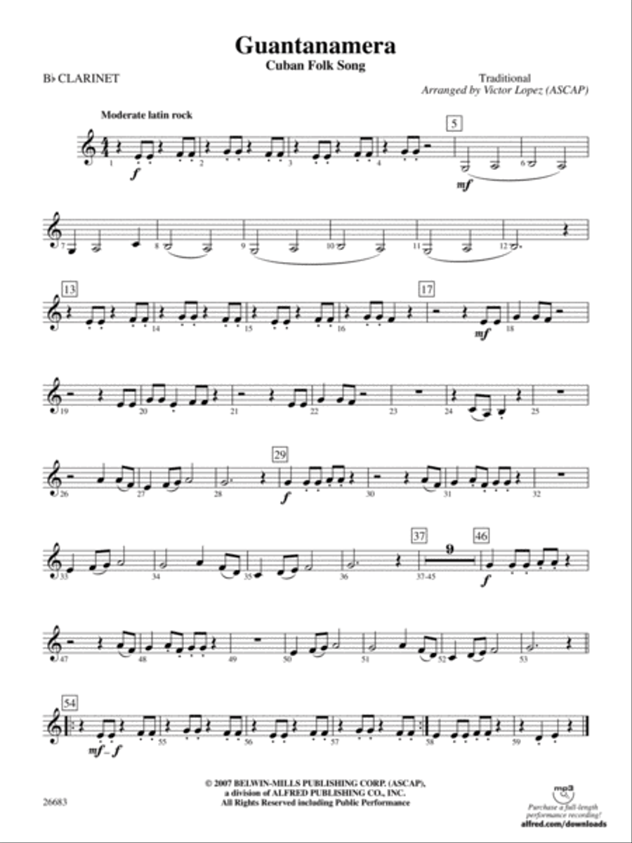 Guantanamera: 1st B-flat Clarinet Concert Band scores gallery preview page 1