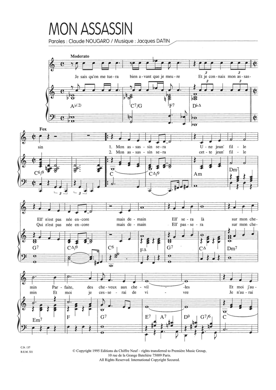 Mon Assassin Piano, Vocal scores gallery preview page 1