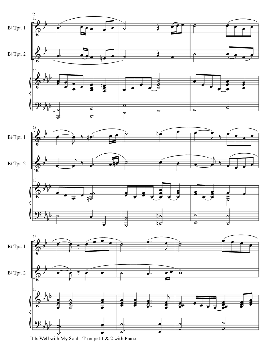 IT IS WELL WITH MY SOUL (Trio - Bb Trumpet 1 & 2 with Piano - Instrumental Parts Included) Trumpet Trio scores gallery preview page 2