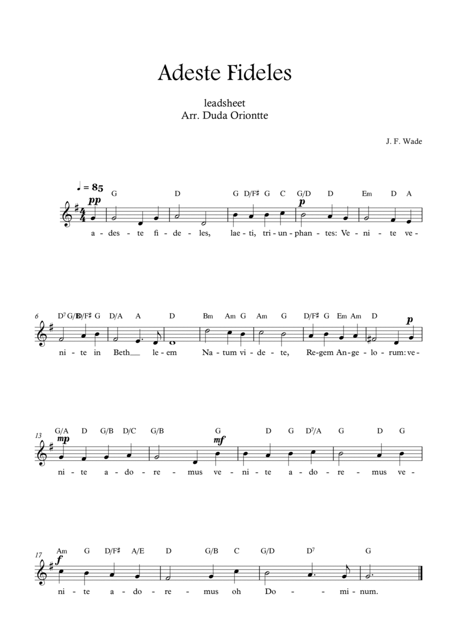 Adeste Fideles (one voice - G major - leadsheet - with lyrics) O Come All Ye Faiful Voice scores gallery preview page 1